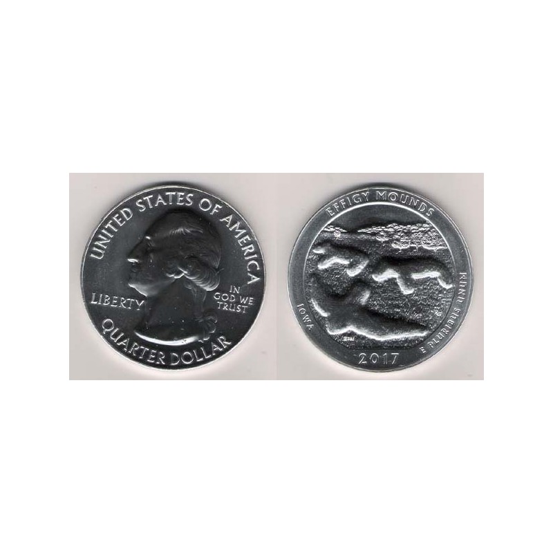 ESTADOS UNIDOS, QUARTER DOLLAR ( 5 OZ. PLATA 999 mls) EFFIGY MOUNDS IOWA 2017