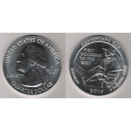 ESTADOS UNIDOS, QUARTER DOLLAR ( 5 OZ. PLATA 999 mls. ) CUMBERLAND, KENTUCKY 2016