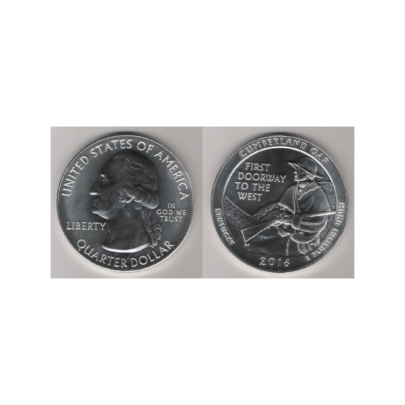 ESTADOS UNIDOS, QUARTER DOLLAR ( 5 OZ. PLATA 999 mls. ) CUMBERLAND, KENTUCKY 2016