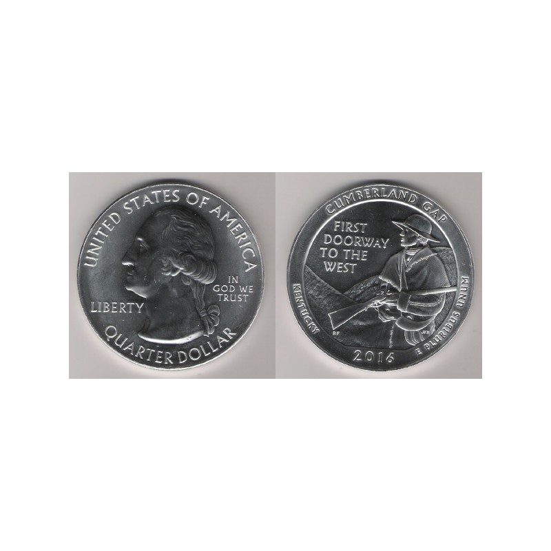 ESTADOS UNIDOS, QUARTER DOLLAR ( 5 OZ. PLATA 999 mls. ) CUMBERLAND, KENTUCKY 2016