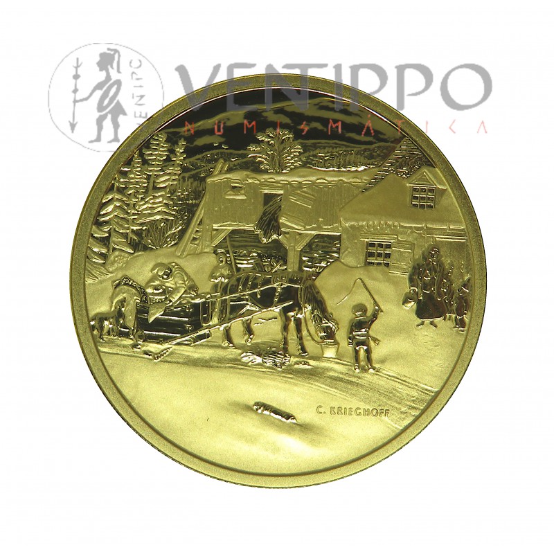 Canadá, 200 $ Oro ( 17,13 grs ley 917 mls ), Serie Arte Canadiense: Krieghoff, 2001, Proof, estuche + certificado