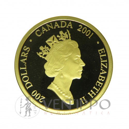 Canadá, 200 $ Oro ( 17,13 grs ley 917 mls ), Serie Arte Canadiense: Krieghoff, 2001, Proof, estuche + certificado