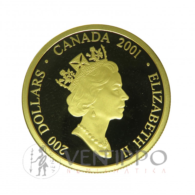 Canadá, 200 $ Oro ( 17,13 grs ley 917 mls ), Serie Arte Canadiense: Krieghoff, 2001, Proof, estuche + certificado