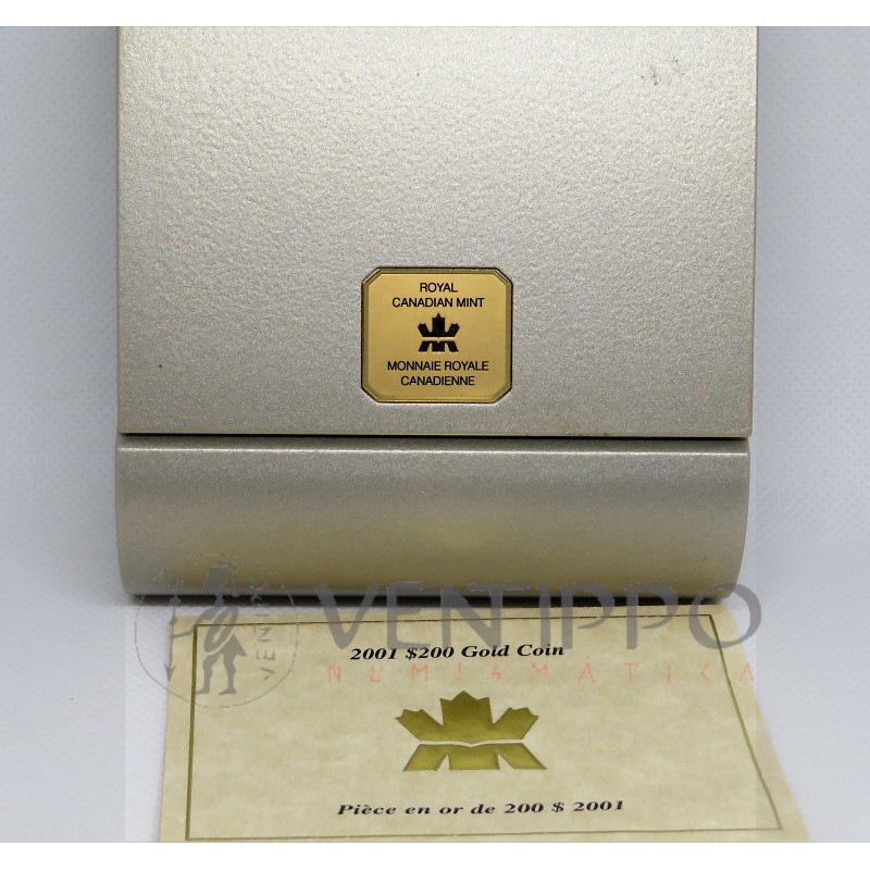 Canadá, 200 $ Oro ( 17,13 grs ley 917 mls ), Serie Arte Canadiense: Krieghoff, 2001, Proof, estuche + certificado