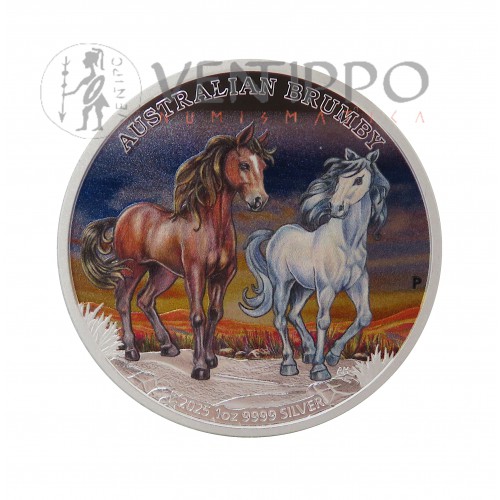 Australia, Dollar Plata ( 1 OZ ley 9999 mls ) Brumby coloreado, BU Estuche + certificado