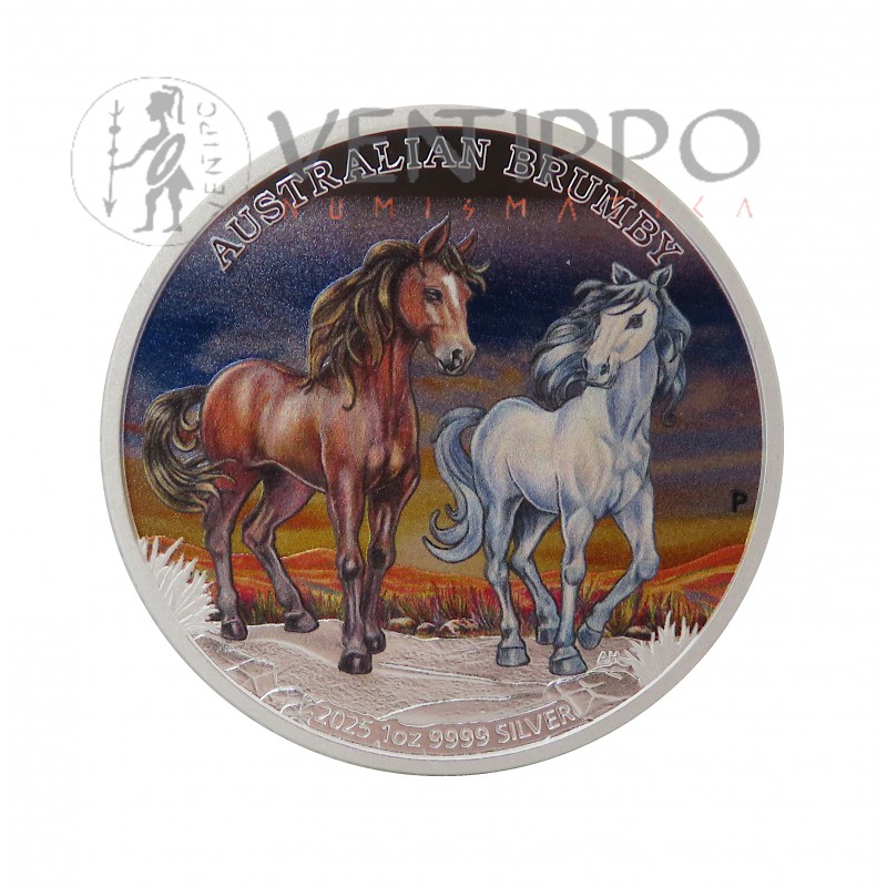 Australia, Dollar Plata ( 1 OZ ley 9999 mls ) Brumby coloreado, BU Estuche + certificado