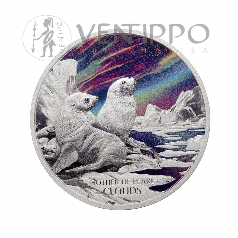 Tuvalu, Dollar Plata ( 1 OZ ley 9999 mls) Nubes de Nácar, 2025 proof estuche + Certificado