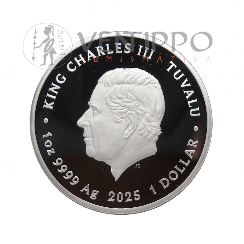 Tuvalu, Dollar Plata ( 1 OZ ley 9999 mls) Nubes de Nácar, 2025 proof estuche + Certificado