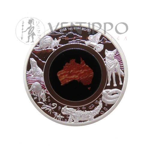 Australia, 1 $ Plata ( 1 OZ ley 9999 mls ) Great Southern Land 2025, Proof con Jaspe