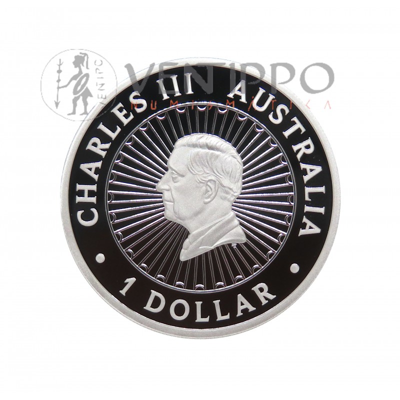 Australia, 1 $ Plata ( 1 OZ ley 9999 mls ) Great Southern Land 2025, Proof con Jaspe