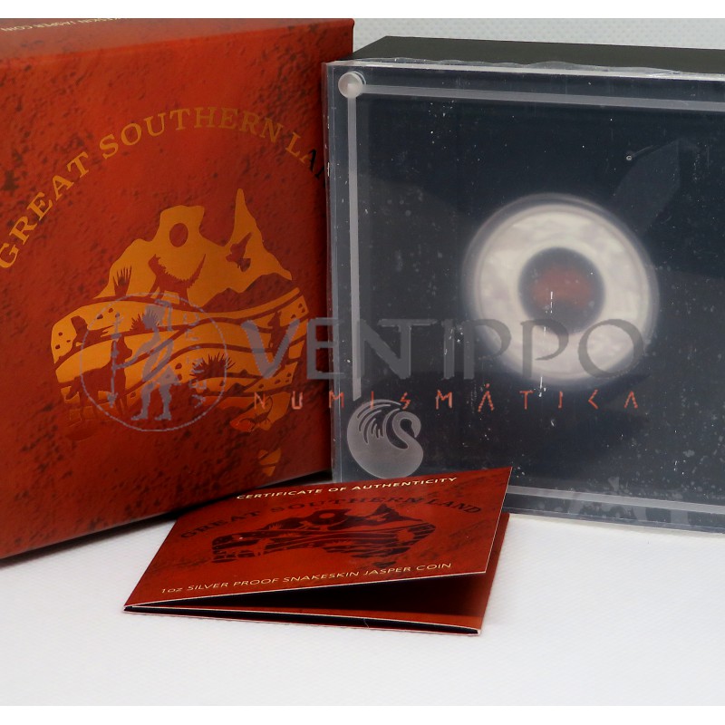Australia, 1 $ Plata ( 1 OZ ley 9999 mls ) Great Southern Land 2025, Proof con Jaspe