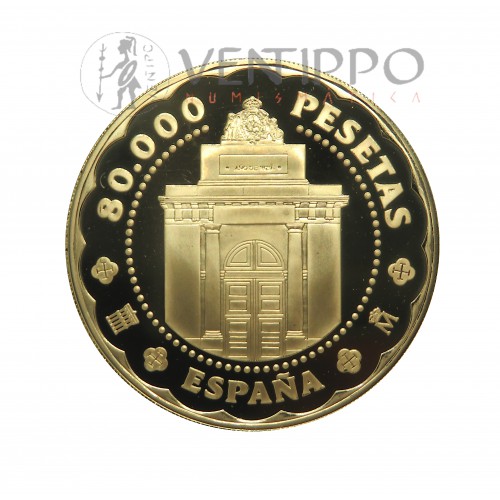 España, 80000 Pesetas Oro ( 27 grs Ley 999 mls ) Casa de la Moneda  de Segovia, 2001, Proof.