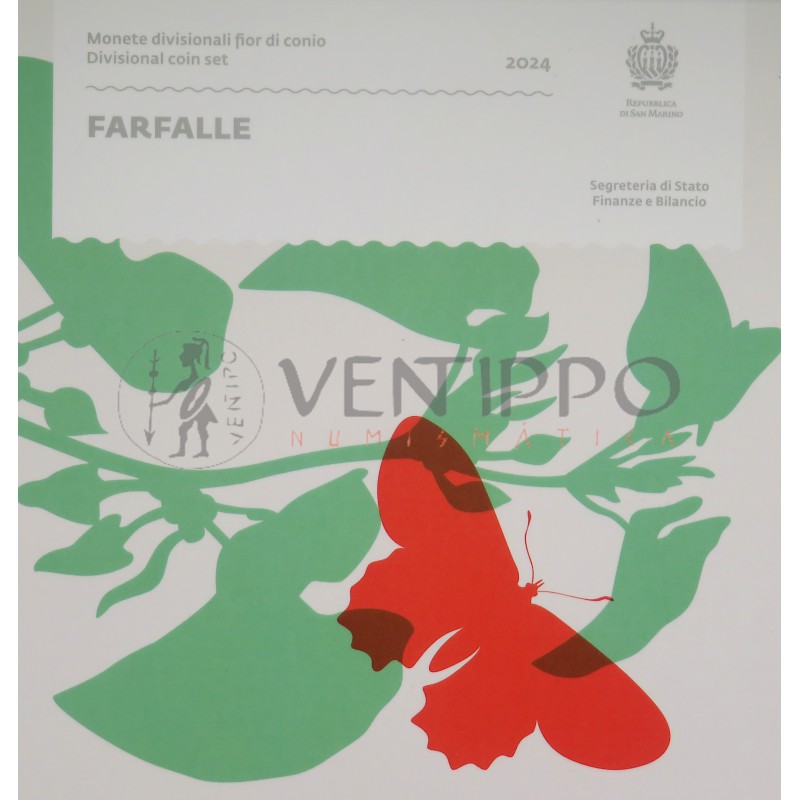 San Marino, Cartera Ofial 9 Valores, 2024, Farfalle, FDC San Marino, Cartera Ofial 9 Valores, 2024, Farfalle, FDC
