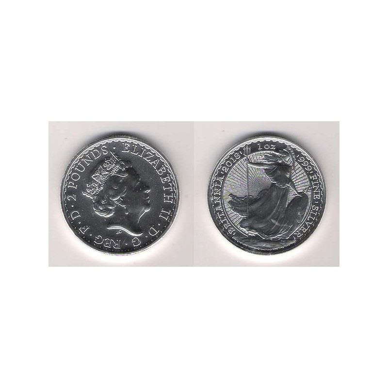 GRAN BRETAÑA, 2 POUNDS PLATA ( 1 OZ. 999 mls. ) BRITANNIA 2018, BU