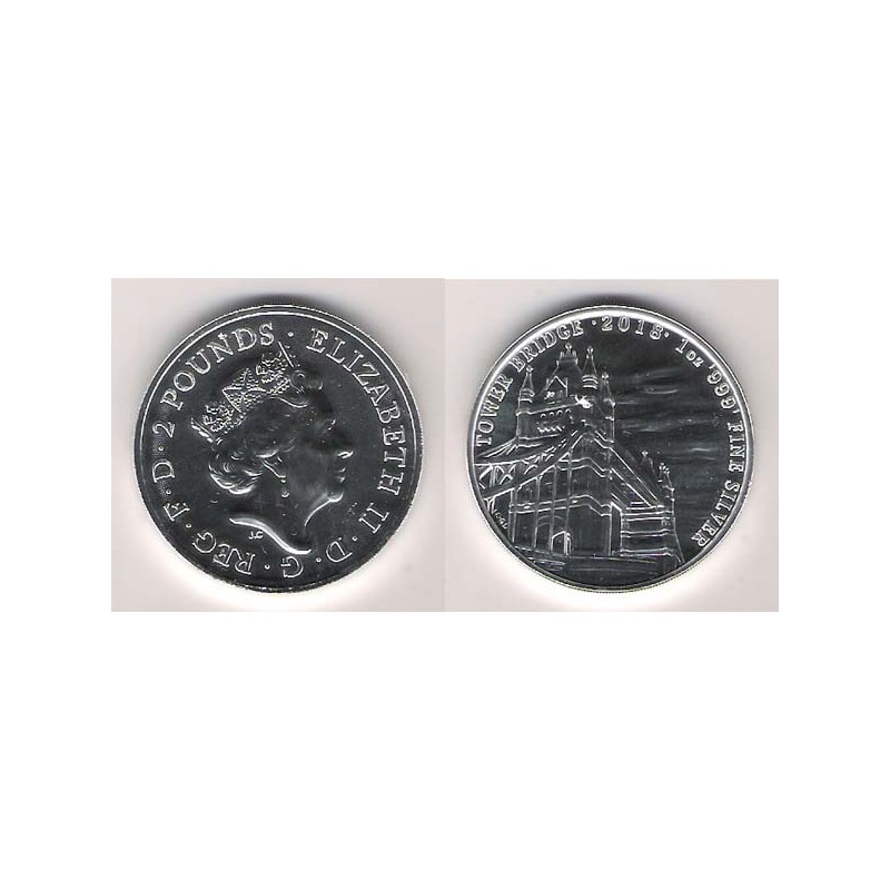 GRAN BRETAÑA, 2 POUNDS PLATA ( 1 OZ. 999 mls. ) TOWER BRIDGE 2018