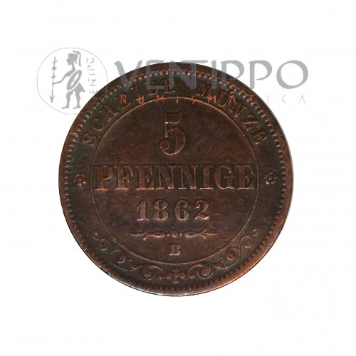 Sajonia, 5 Pfennige AE, 1862 B, Rey Juan, MBC.