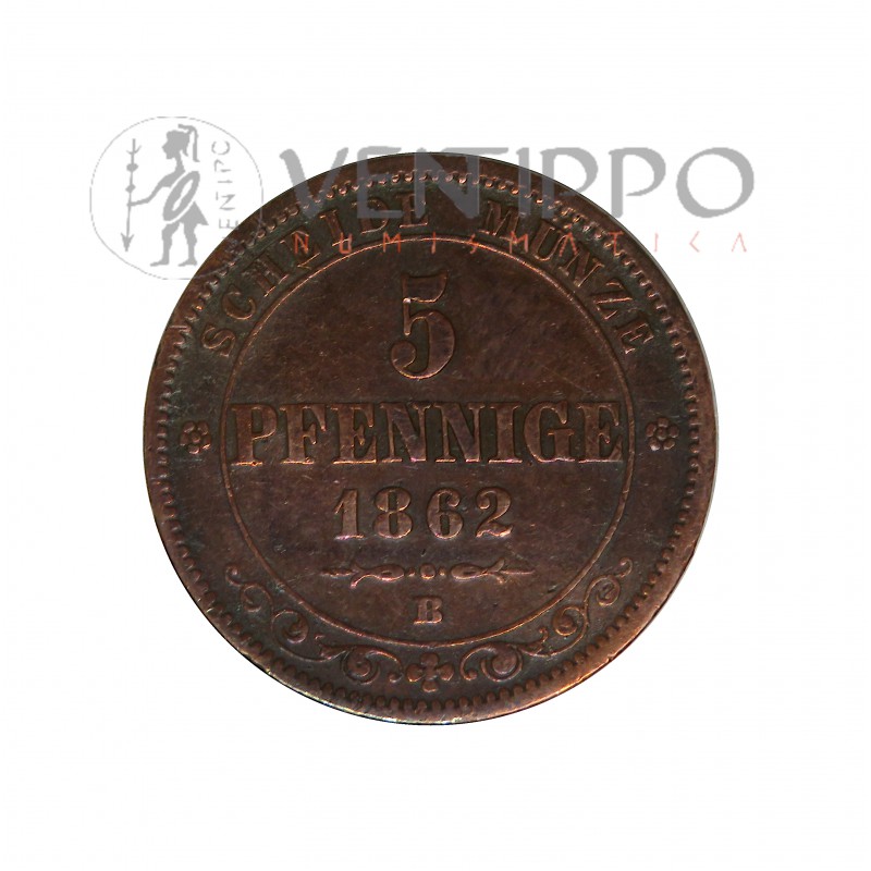 Sajonia, 5 Pfennige AE, 1862 B, Rey Juan, MBC.