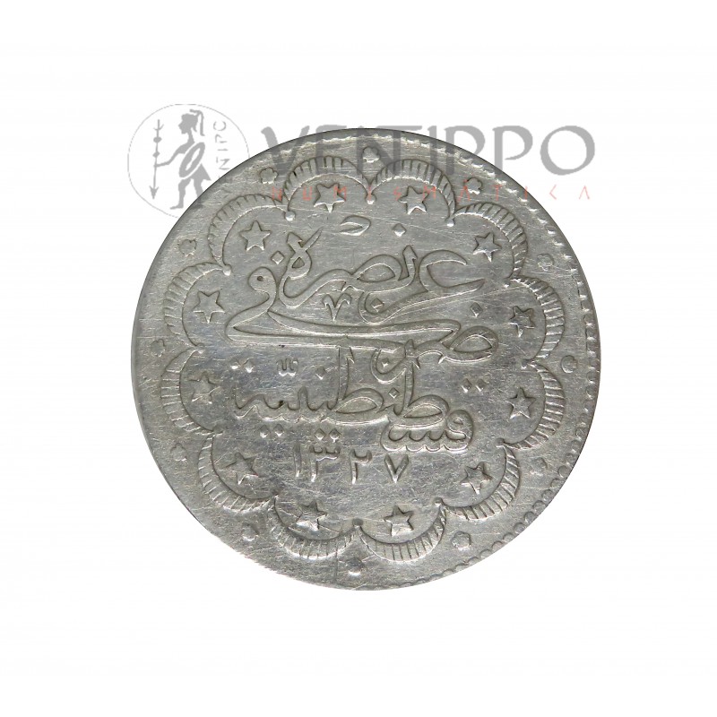 Imperio Otomano, 10 kurus plata, 1915 Mehmed V, MBC+