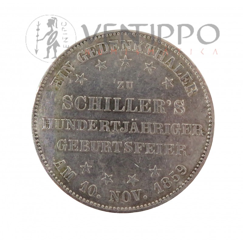 Frankfurt, Gulden Plata ( 18,42 grs ley 900 mls ) 1859 Centenario Schiller, EBC