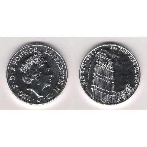 GRAN BRETAÑA, 2 POUNDS PLATA (1 OZ. 999 mls) BIG BEN 2017 BU