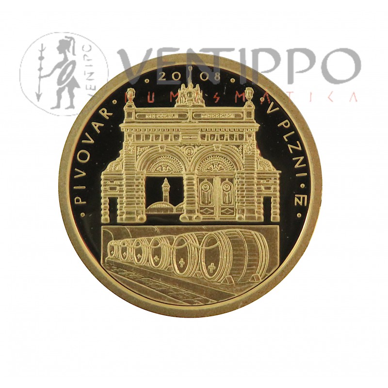 República Checa, 2500 Coronas Oro ( 7,78 grs, Ley 9999 mls ) 2008, Cervecería en Pilsen, Proof.