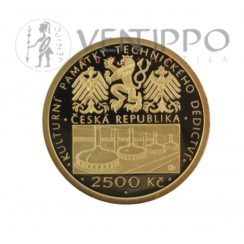 República Checa, 2500 Coronas Oro ( 7,78 grs, Ley 9999 mls ) 2008, Cervecería en Pilsen, Proof.