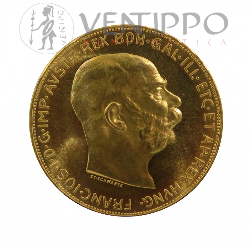 Imperio Austríaco, 100 Coronas Oro ( 33,88 grs ley 900 mls ) 1915 reacuñación oficial.