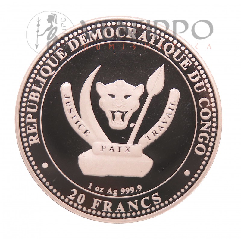 Congo, 20 Francs Plata ( 1 OZ ley 999 mls ) 2025. Megalodón, BU.