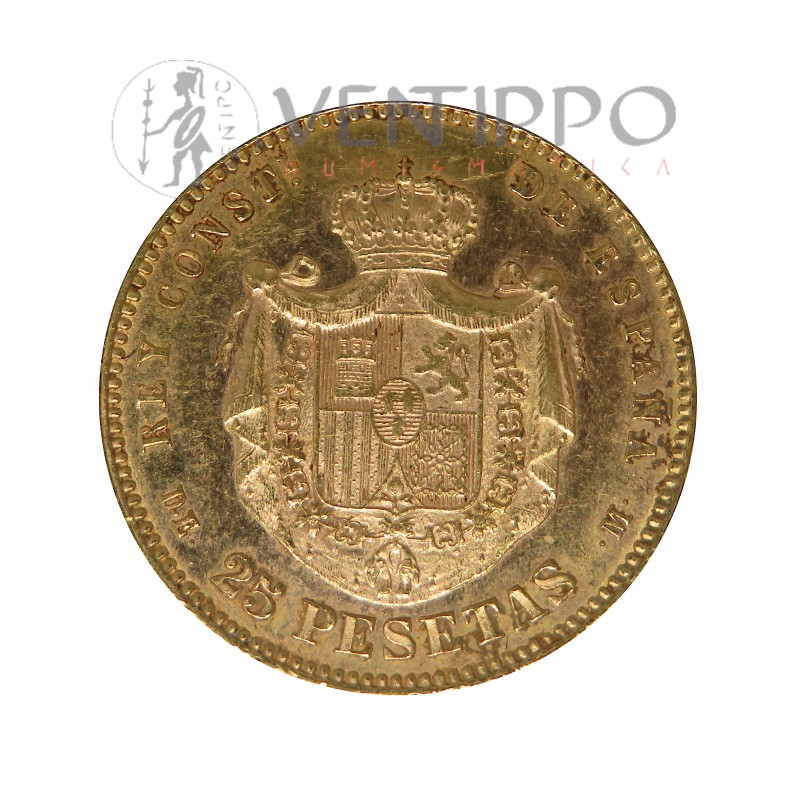 Alfonso XII, 25 Pesetas Oro ( 8'07 grs ley 900 mls ) 1876 ( *18 *76 ) DE.M