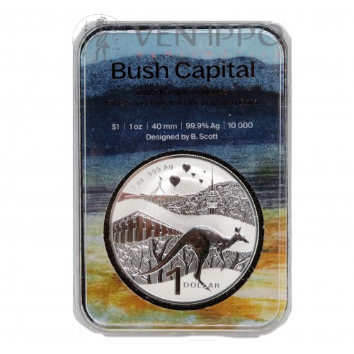 Australia, 1 $ Plata ( 1 OZ 9999 mls ) Canguro RAM Bush Capital 2'25, Frosted Uncirculated.