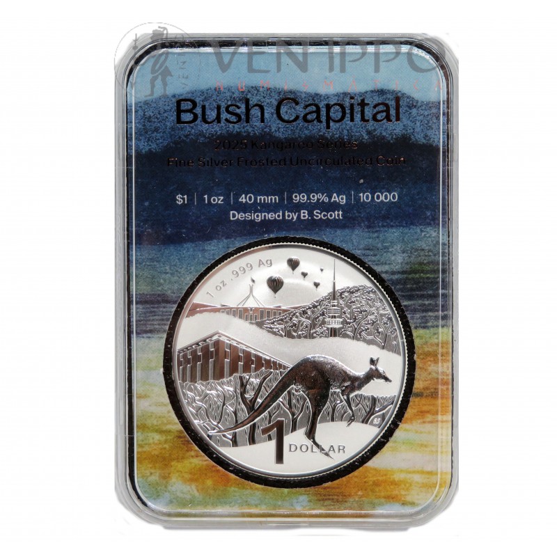 Australia, 1 $ Plata ( 1 OZ 9999 mls ) Canguro RAM Bush Capital 2'25, Frosted Uncirculated.