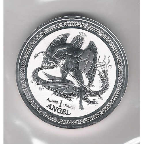 ISLA DE MAN, 1 ANGEL PLATA ( 1 OZ. 999 mls), 2016 BU