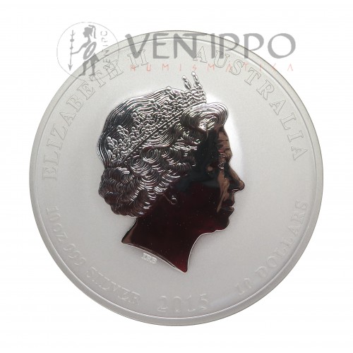Australia, 10 $ Plata ( 10 OZ ley 9999 mls ) Serie Lunar II, Año de la Cabra, 2015, BU.