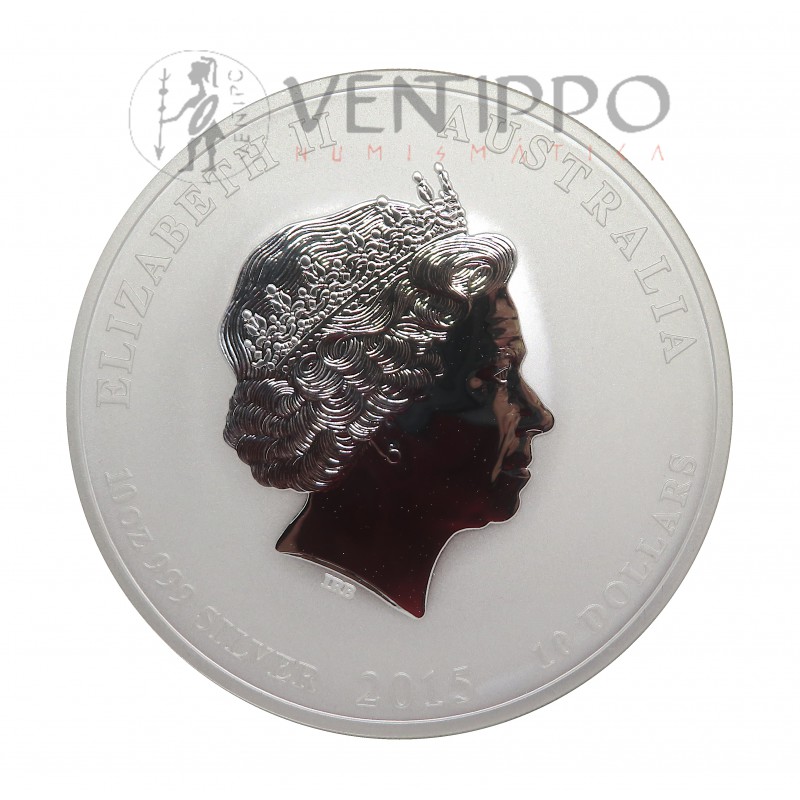 Australia, 10 $ Plata ( 10 OZ ley 9999 mls ) Serie Lunar II, Año de la Cabra, 2015, BU.