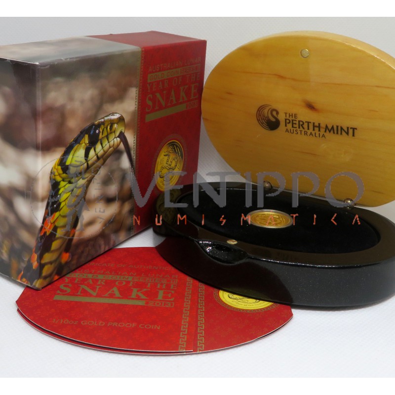 Australia, 15 $ Oro ( 3,135 grs. ley 9999 mls ), Serie Lunar II, Año de la Serpiente, 2013, Proof
