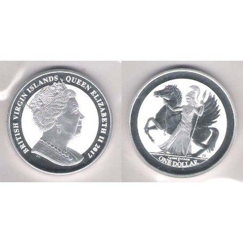 ISLAS VÍRGENES, 1 $ PLATA ( 1 OZ. LEY 999 mls. ), PEGASO 2017, PROOF