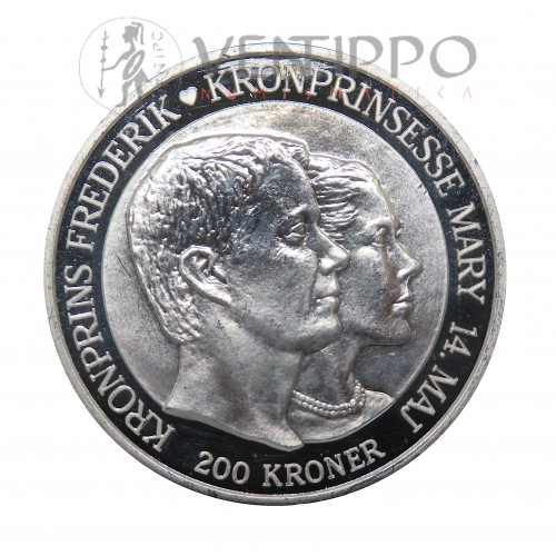 Dinamarca, 200 Kroner Plata ( 1 OZ  ley 999 mls ) Boda príncipe heredero Federico, 2004, BU
