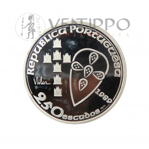 Portugal, 250 Escudos Plata, 1989, Proof 850 Aniversario Fundación de Portugal