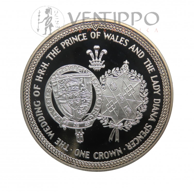 Isla de Man, 2 x Crown Plata, 1981, Boda Príncipes de Gales, estuche + certificado