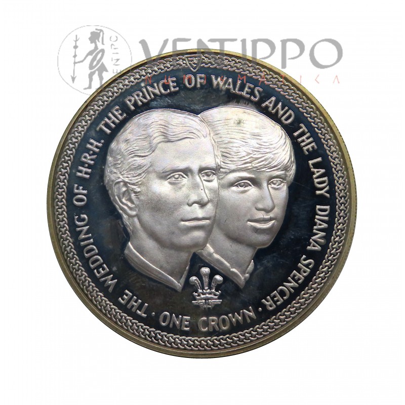 Isla de Man, 2 x Crown Plata, 1981, Boda Príncipes de Gales, estuche + certificado