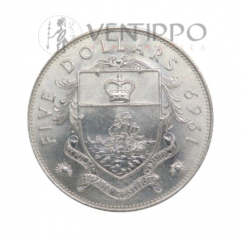 Bahamas, 5 $ Plata, 1969, Elizabeth II, FDC.