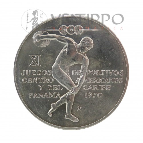 Panamá, 5 Balboas Plata, XI Juegos Centroamericanos y del Caribe, 1970, BU.
