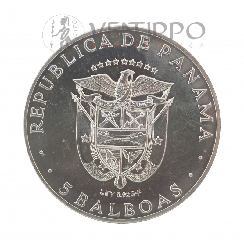 Panamá, 5 Balboas Plata, XI Juegos Centroamericanos y del Caribe, 1970, BU.