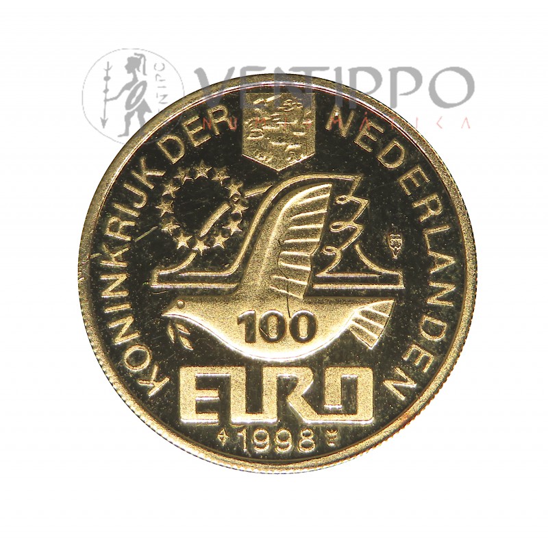 Países Bajos, 100 Euro Oro ( 3'49 grs ley 916 mls ) 1998 IV Cent. Nacimiento M.H. Tromp, Proof.