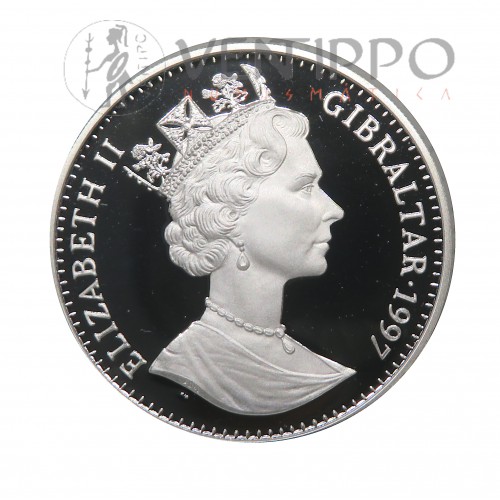 Gibraltar, 1 Crown Plata, 1997 Aniversario Reina, ceremonia de las llaves, Proof