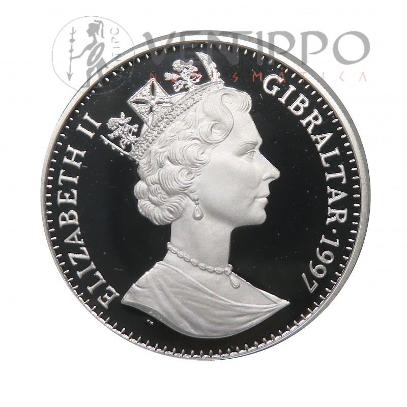 Gibraltar, 1 Crown Plata, 1997 Aniversario Reina, ceremonia de las llaves, Proof
