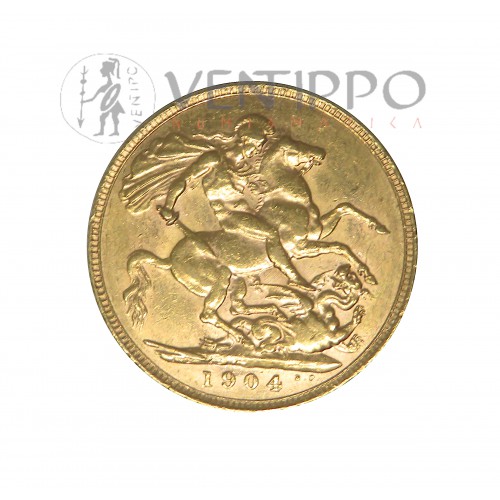 Gran Bretaña, Sovereign Oro ( 7'99 gramos ley 917 mls ) Eduardo VII 1904, serie San Jorge y Dragón EBC