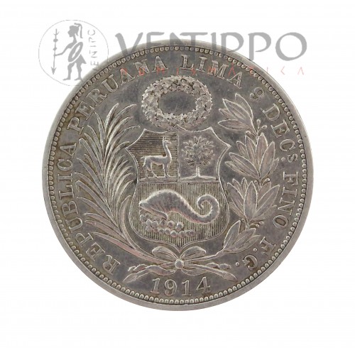 Perú, 1/2 Sol Plata ( 12'46 grs ley 900 mls ) 1914 EBC-