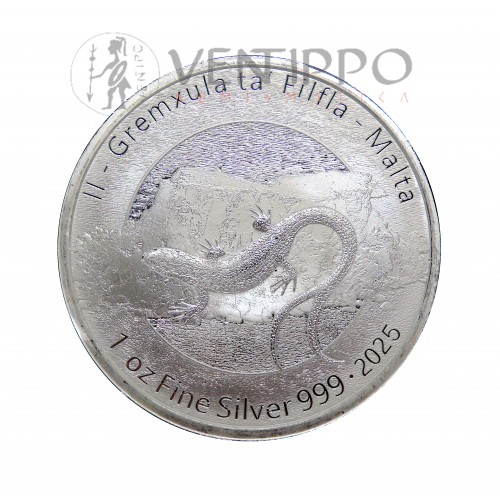 Malta, 5 € Plata ( 1 OZ ley 999 mls ) Lagartija de Malta, 2025, BU.