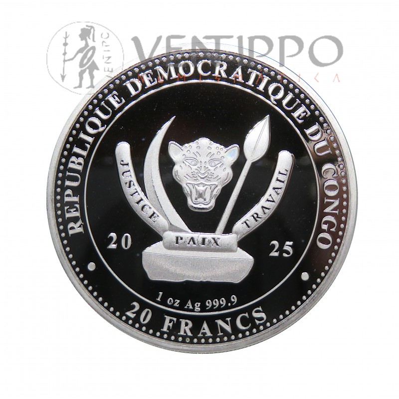 Congo, 20 Francs Plata ( 1 OZ ley 999 mls ) 2025, Velaciraptor, BU